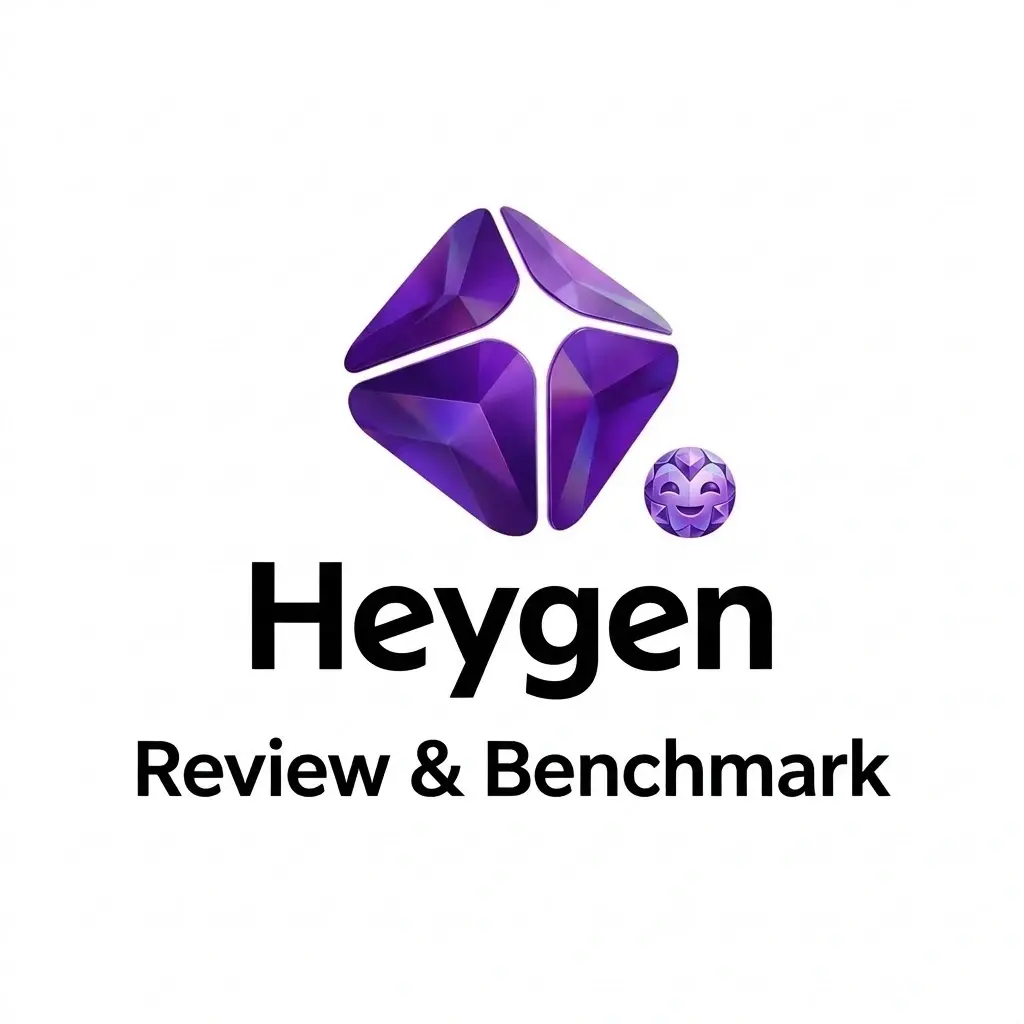 HeyGen AI logo and video generation performance benchmarks review on a clean white background.