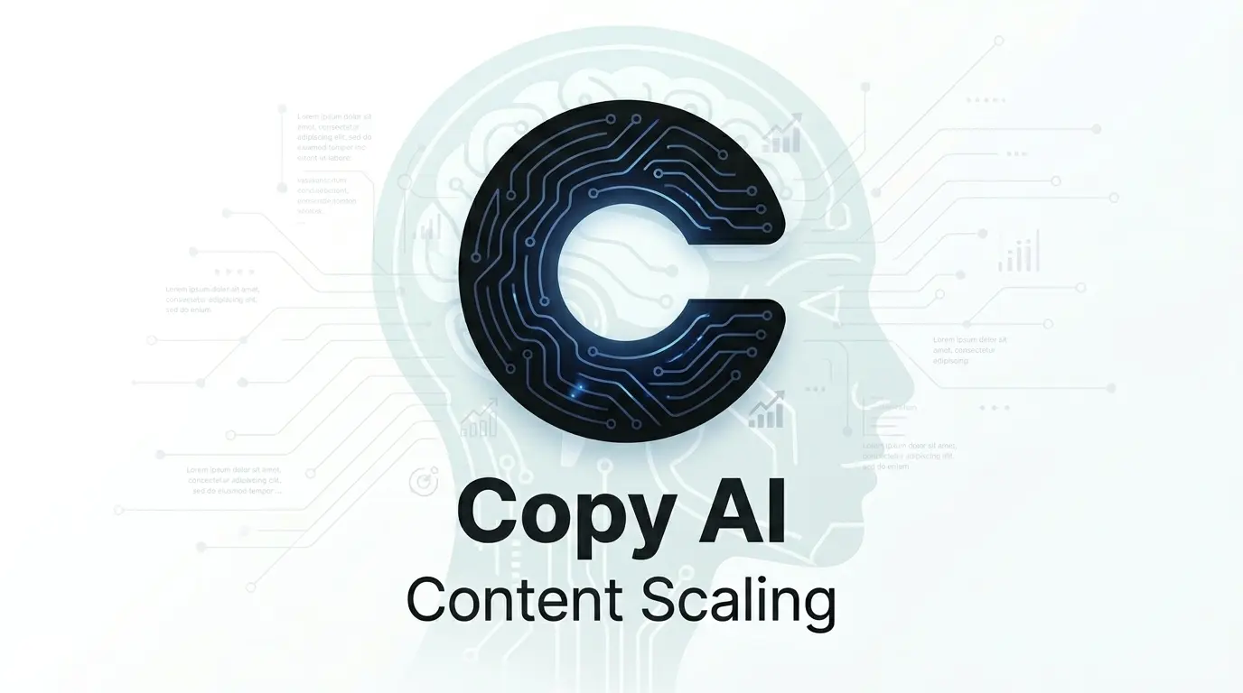 A technical conceptual graphic showing the Copy AI logo integrated with human neural circuits to represent enterprise content scaling and knowledge base architecture.