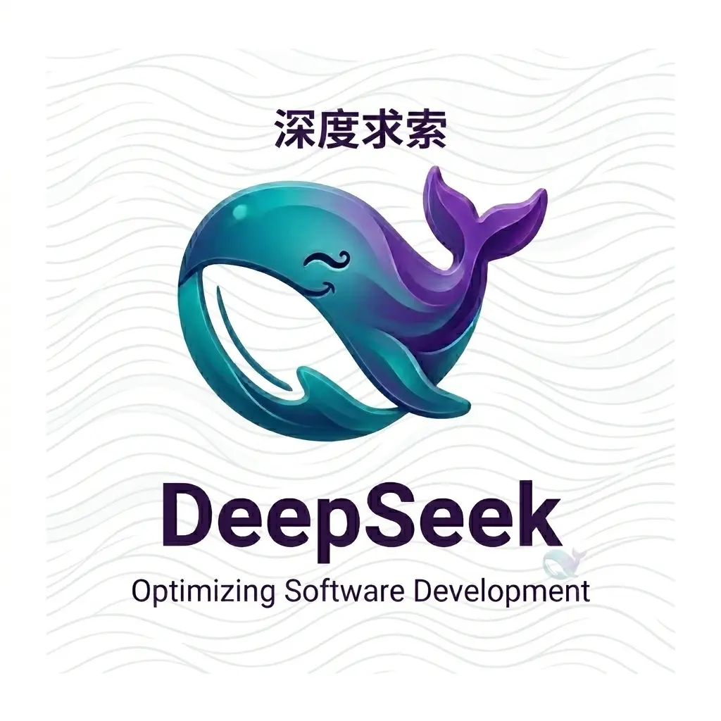 DeepSeek logo with a purple and teal whale, illustrating autonomous software development and AI-driven coding optimization.
